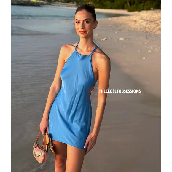 ZARA Blue Halter Mini Dress NWT | Blogger Fave Satin Ring Detail - Picture 9 of 16